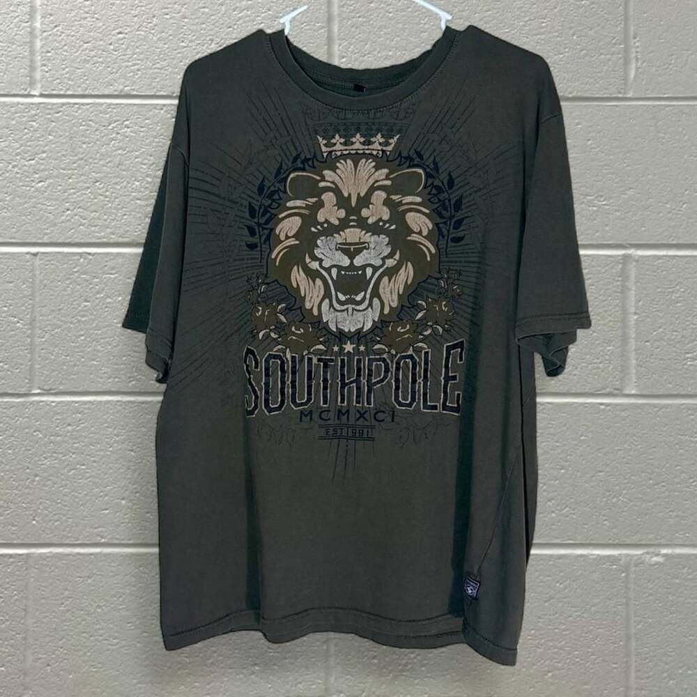 Vintage Y2K Southpole Lion Graphic T-Shirt XL Olive Green